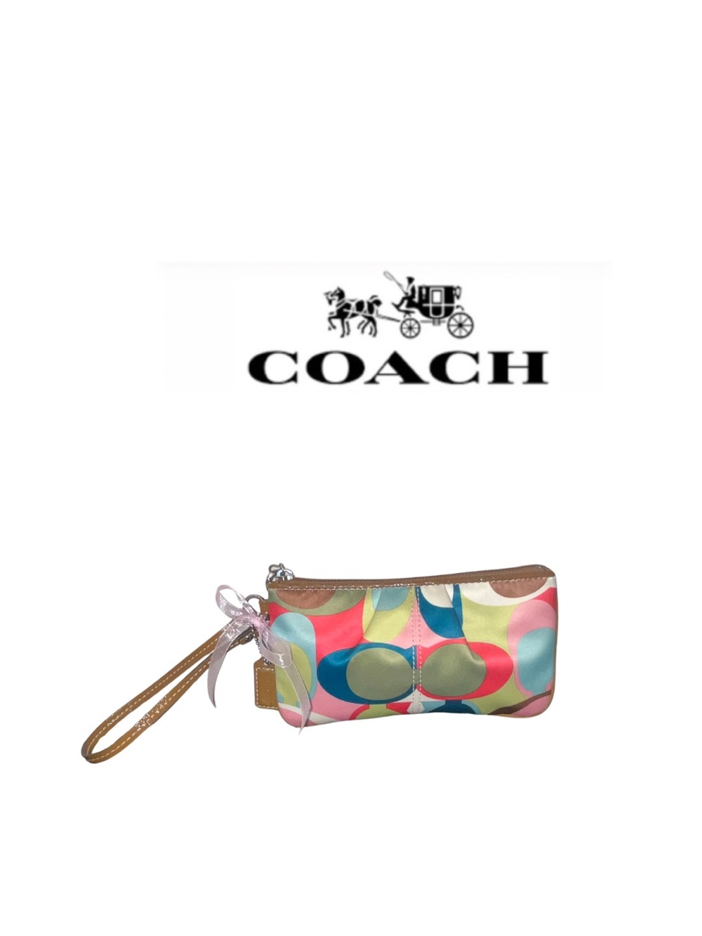 Coach Multicolor Satin Pleated Scarf Print Wristlet
